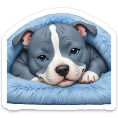 Meme-Worthy Cute Sleeping Blue Staffordshire Bull Terrier Portrait Emoji, Head resting peacefully with a contented smile, showcasing a delightfully compact build and a luxuriously soft blue Fur, eyes shut in a serene nap, Simplified yet hilariously adorable features, highly detailed, glowing with a soft, drowsy light, high shine, relaxed and utterly lovable, stylized with an air of playful laziness, bright and heartwarming, soft glowing outline, capturing the essence of a comically sleepy guardian, so meme-worthy it feels like it could instantly become the next viral sensation of adorable slumber! sticker
