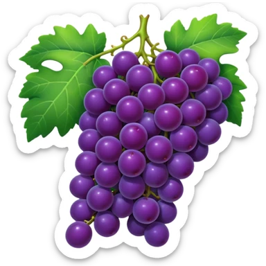 concord grape, cartoonish cluster of purple grapes with a leaf, vibrant and glossy sticker