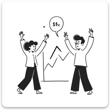 Hand-drawn sports participation graph trending upward with excited figures sticker