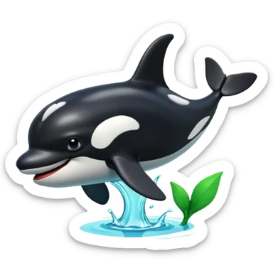 3d Cartoon orca with a green tick next to it sticker