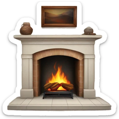 fireplace with fire, realistic sticker