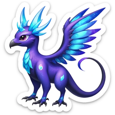 Starlit Glimmer-Blue Galaxy-Haloed Luminous Astral Feathered Noivern-Lunala-hybrid-creature (full body) sticker