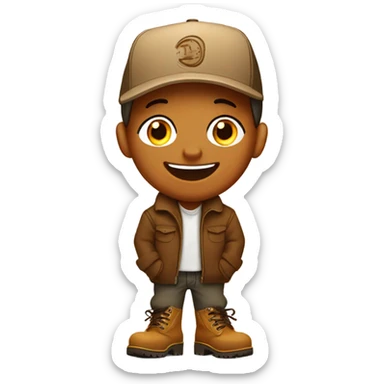 Laughing brown face with fitted cap and timberland boots sticker