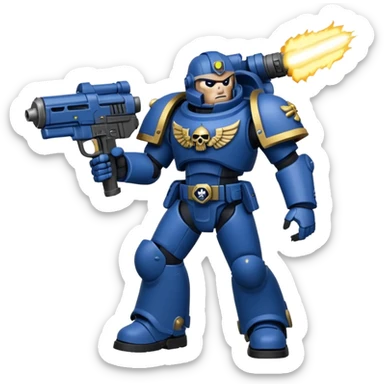 warhammer40k space marine holding a weapon. Weapon is firing. sticker