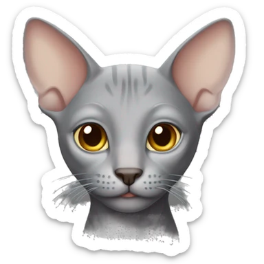 gray hairless cat with long whiskers and big ears sticker