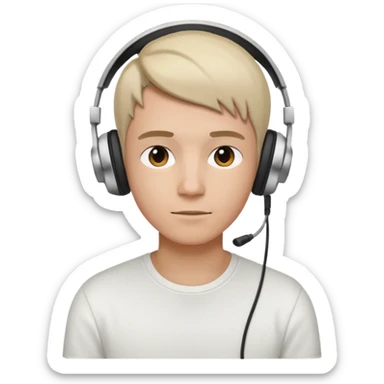 a person wearing headphone, having styleish haircut & wearing shirt of white colour sticker