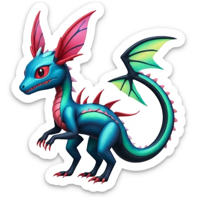 Spooky stitched colorful iridescent Salandit-Flygon-Sylveon-Umbreon-fusion-Pokémon-hybrid-creature  sticker