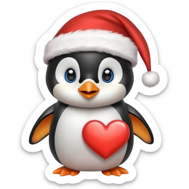 Pingüino bebe con un gorrito de Navidad y un corazón  sticker