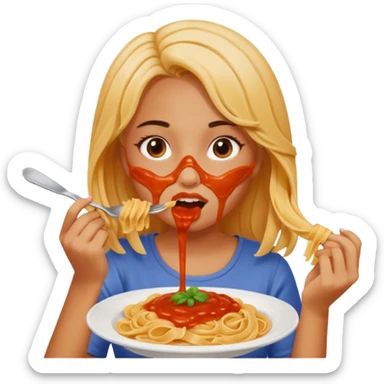 Girl eating pasta sticker