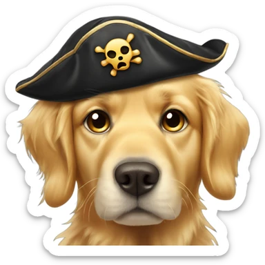 Golden retriever with pirate hat and eye patch sticker