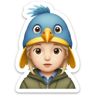 child with a bird hat sticker