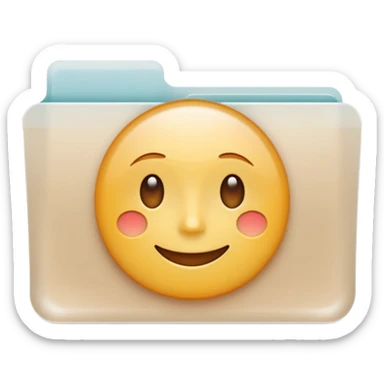 A **simple emoji-style icon** of a **transparent white plastic folder**, minimal and clean, with **rounded corners**, subtle translucency, soft shading, and a **small wellness symbol** on the front combining **skincare, daily routine, and healthy food elements**.
 sticker