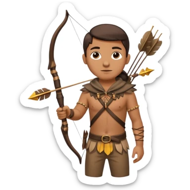 The classic hunter image with a bow and arrow on his back, dressed in brown with some animal made decorations sticker