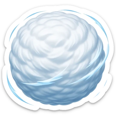 round fluffy snowball flying through the air with a soft white and light blue smooth flowing trail resembling motion blur or wind streaks, soft powdery texture, slightly irregular shape, cold and light, modern iOS emoji style, clean minimal design, soft shadows, subtle highlights sticker