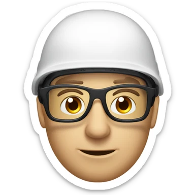 Caucasian man wearing ski mask a safety helmet, earplugs and glasses  sticker