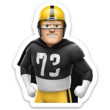 Terry Bradshaw Pittsburgh Steelers player in helmet and uniform with black cape. sticker