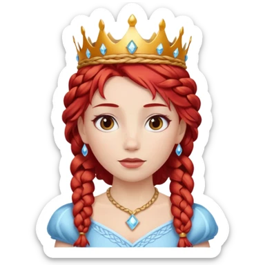 braided hair ice princess with red gold crown, red hair sticker