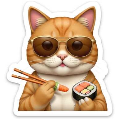 cool cat wearing sunglasses and eating sushi sticker