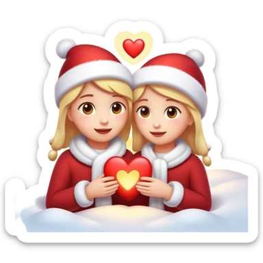 Romantic Christmas emoji illustration, warm glow, soft snow, heart-shaped light, intimate and gentle atmosphere, feeling of closeness. sticker