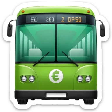 green electric bus with a large zero euro bill symbol sticker