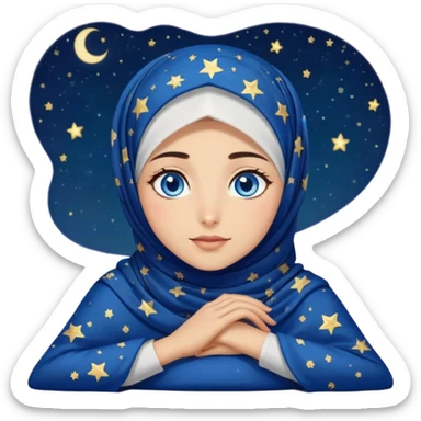 Turkish beautiful finish Konya girl blue eyes with starry night hijab dress and watching the sky on the ground  sticker