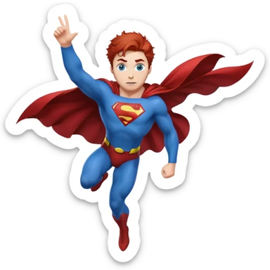 flying superman，full body, blue eyes, redish messy hair sticker