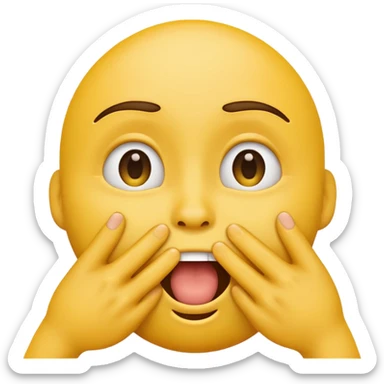yellow emoji with one hand covering mouth, eyes wide, cringing and laughing sticker