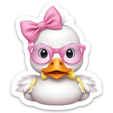 white duck with pink glasses and a pink bow sticker