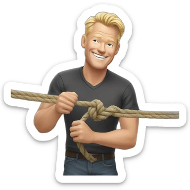 mark speight tying rope knot, smiling sticker