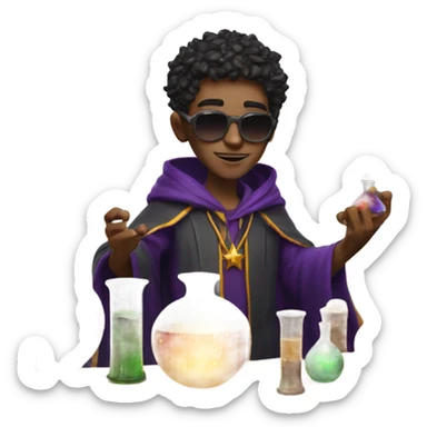 Young male wizard mixing potions and wearing sunglasses sticker