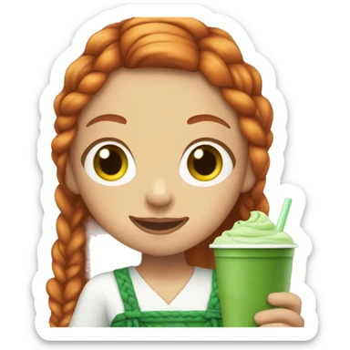 Redhead girl with braids holding iced matcha sticker