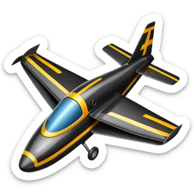 Emoji of a black rc plane. The design is a long thin carbon fiber spar in the longitudinal axe. At the head of the plane, a black carbon fiber long prism where the wings start from. The wings are completely rectangular. The tail is V-shaped sticker