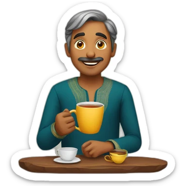 an indian man drinking tea happily sticker