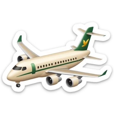 long light beige passenger airplane with light beige wings and dark green accents, emoji style sticker