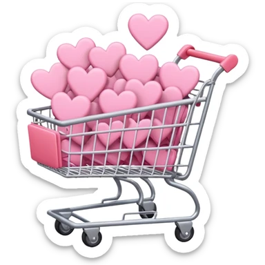 pink shopping cart filled with pink hearts sticker