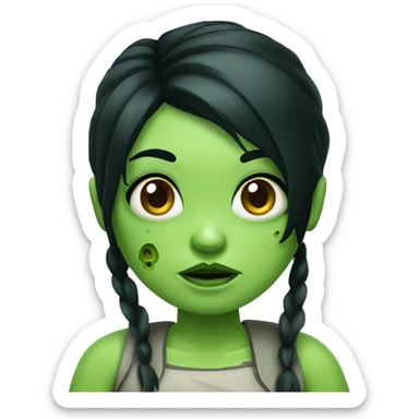Fat green zombie girl black hair sticker