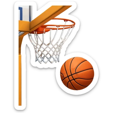 A close-up shot of a basketball entering the hoop, with the ball swishing through and inside  the basket. The background features a blurred basketball court, emphasizing the perfect shot and the excitement of the game. sticker
