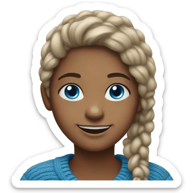 smiling girl in cozy sweater with bright blue eyes sticker