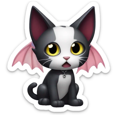 Cute edgy cool kawaii vampiric dark cat-Fakémon-Digimon with bat-wings as ears sticker