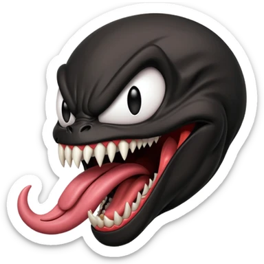 Venom with long tongue out, clean black body, no logos or markings, classic emoji look sticker