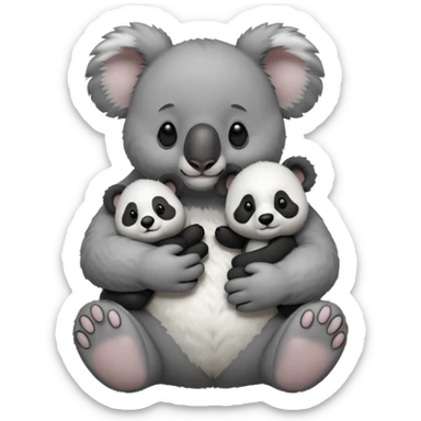 Big koala holding hand with small panda sticker