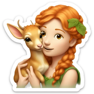 Beautiful ginger fairy with a baby fawn  sticker