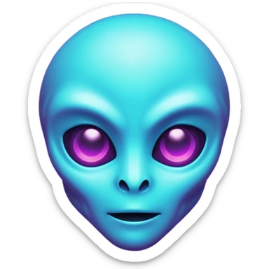 futuristic glowing pixel game alien emoji face, purple and cyan neon light, dark background sticker