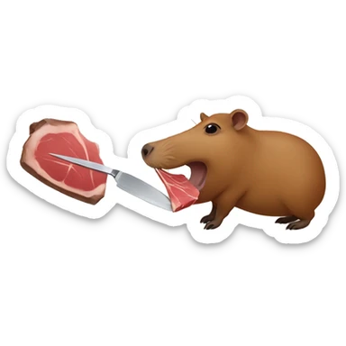 Capybara formally cutting a gigantic steak sticker