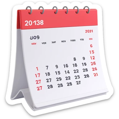 Apple-style 3D emoji icon of a calendar in perspective view, minimalistic design, only one centered date number, no month name, no weekday, no text or symbols other than the single number, realistic glossy material, soft depth, clean and detailed rendering sticker
