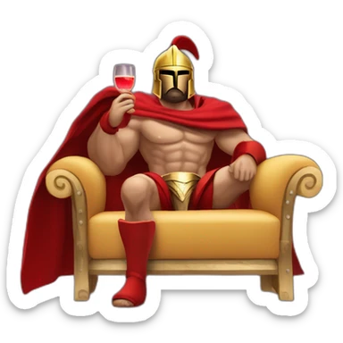 The Spartan Leonidas and his red cape with a cocktail in hand and his helmet under his arm relaxing on a sofa. sticker