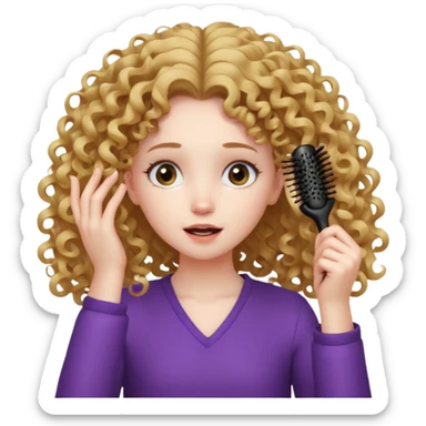I want a girl with curly hair slowly brushing her hair and then it magically turns into straight hair then she gasps and moves her hair towards her ears gently. sticker