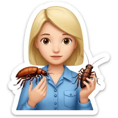 Girl with cockroach in hand sticker