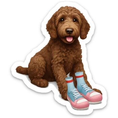 Brown labradoodle eating socks sticker