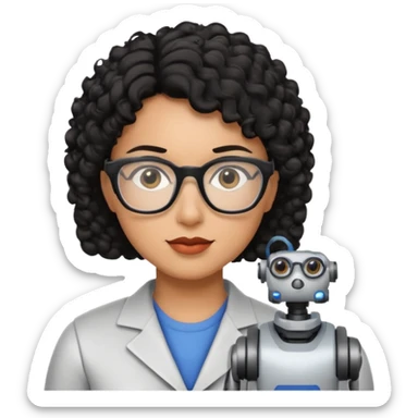 a robotics teacher, with black curly short hair sticker